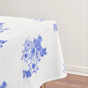 Toalha De Mesa Pássaro Azul e Branco e Padrão Edelweiss