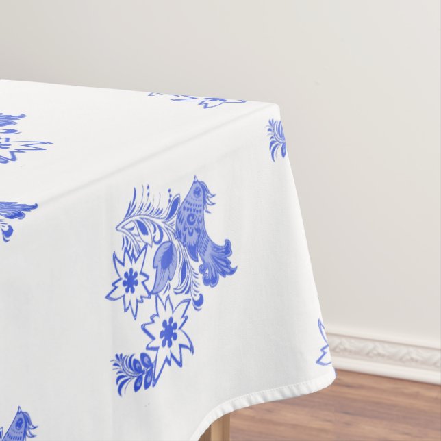 Toalha De Mesa Pássaro Azul e Branco e Padrão Edelweiss (Posição Original)