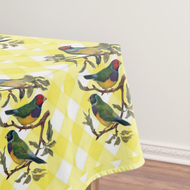 Toalha De Mesa Pássaro Xadrez Amarelo da Tablecloth (Posição Original)