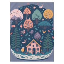 Pássaros da floresta fantasia e árvores