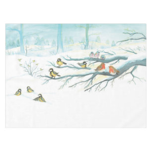 Toalha De Mesa Pássaros de inverno em uma floresta nevada em um d