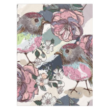 Pássaros e flores cor-de-água do Pastel