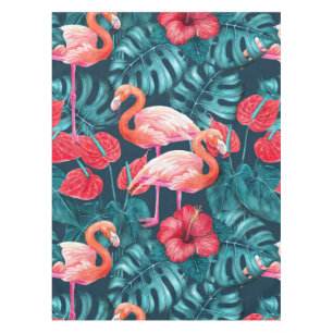Toalha De Mesa Pássaros Flamingo e aquarela de jardim tropical