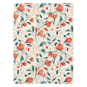 Toalha De Mesa Pasta Azul Whimsical e Padrão Floral Vermelho