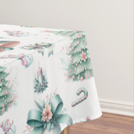Toalha De Mesa Pasta Mint e Pink Natal Sem Costura