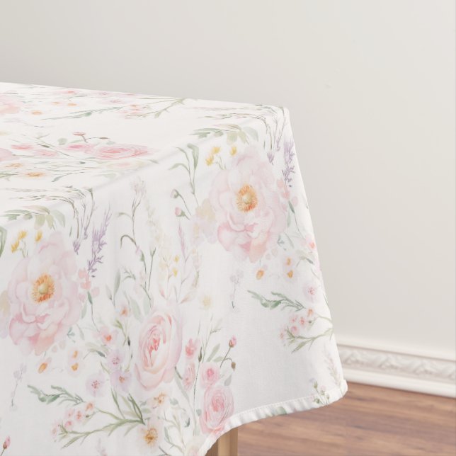 Toalha De Mesa Pastel Floral Cor-de-Rosa Esbranquiçada Elegante (Posição Original)
