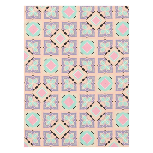 Toalha De Mesa Pastel Geometric Tile Pattern | Pink Mint Purple  (Frente)