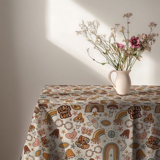 Toalha de Mesa Pastel Groovy com Acento Terracota  (Groovy Pastel Tablecloth 60s Terracotta Accent)