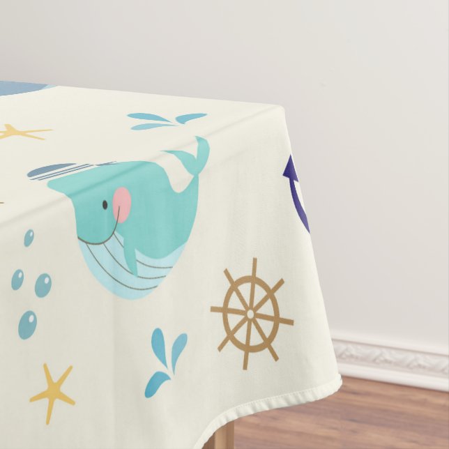 Toalha De Mesa Pastel Whale e Design do Mar Marítimo (Posição Original)