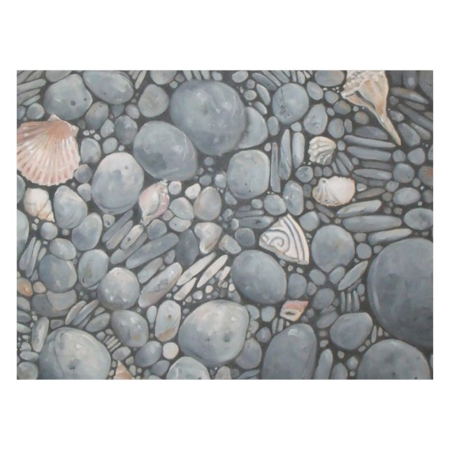 Toalha De Mesa Pedras de Praia Conchas Pebbles Rochas Pintura (Frente (Horizontal))