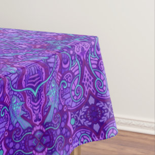 Toalha De Mesa Peixe árabe Padrão boêmico subaquático roxo