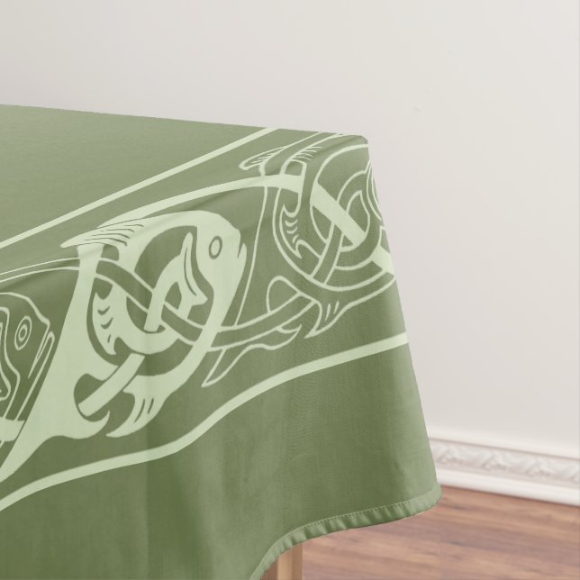 Toalha De Mesa Peixe de Knotwork Celta em Verde (Posição Original)