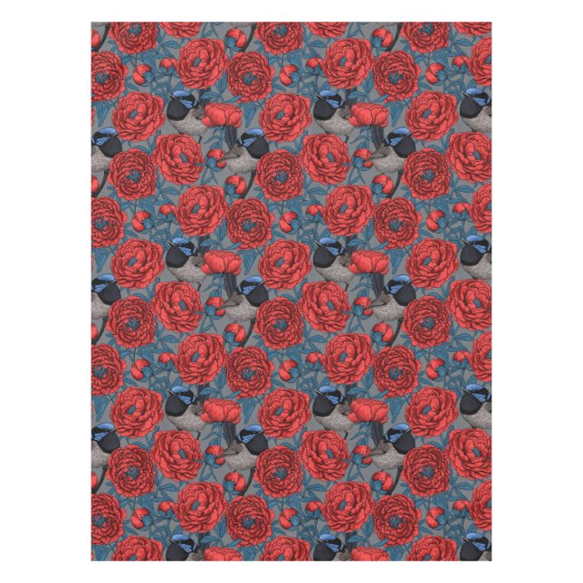 Toalha De Mesa Peônias e wrenes (Frente)