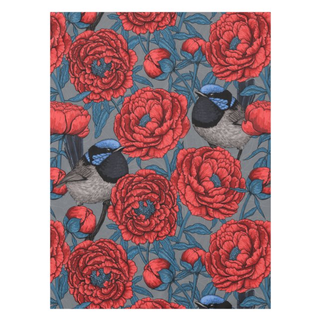 Toalha De Mesa Peônias e wrenes (Frente)