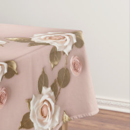 Toalha De Mesa Pequenas Rosas em Tons de Marfim e Dourado
