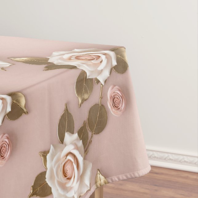 Toalha De Mesa Pequenas Rosas em Tons de Marfim e Dourado (Posição Original)