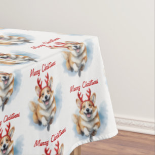 Toalha De Mesa Personalize Corgi de Natal com Ranchas de Reindeer