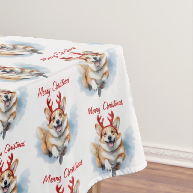 Toalha De Mesa Personalize Corgi de Natal com Ranchas de Reindeer (Posição Original)