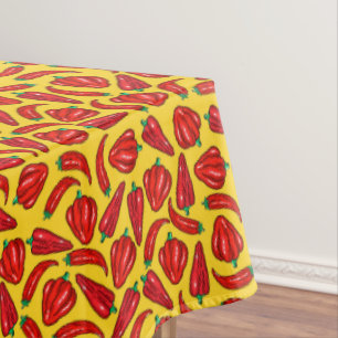 Toalha De Mesa Pimentas Malaguetas Vermelhas Fundo Amarelo