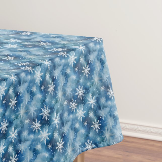 Toalha De Mesa Pincel de neve de inverno aquarela fundo azul (Posição Original)