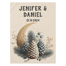 Toalha De Mesa Pinecones e Crescent Moon Winter Love