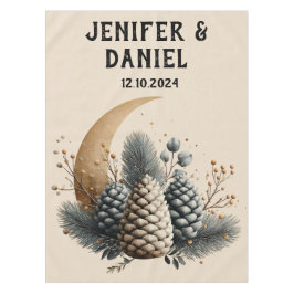 Toalha De Mesa Pinecones e Crescent Moon Winter Love