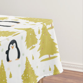 Toalha De Mesa Pinguim de inverno bonito Dourado no Natal