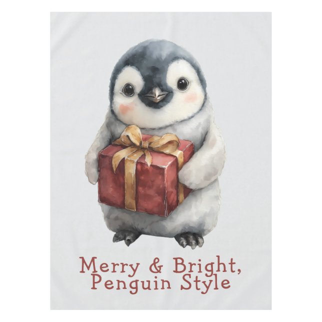 Toalha De Mesa Pinguim de Natal Alegre e Brilhante (Frente)