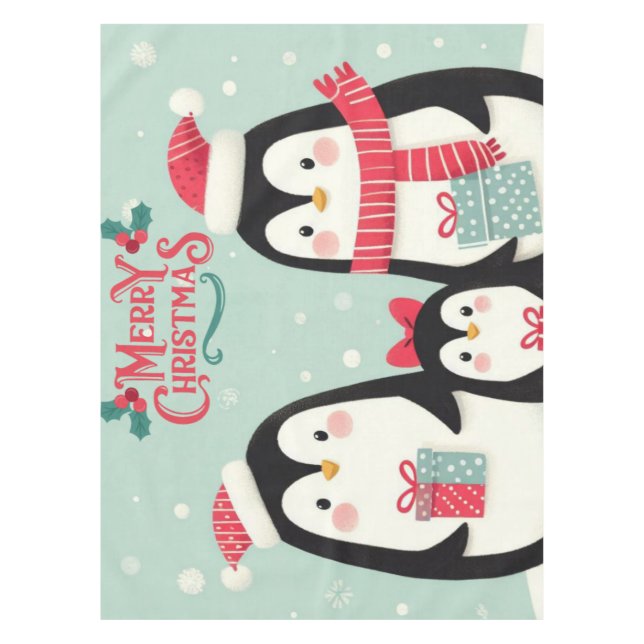Toalha De Mesa Pinguins de neve de Natal feliz (Frente)