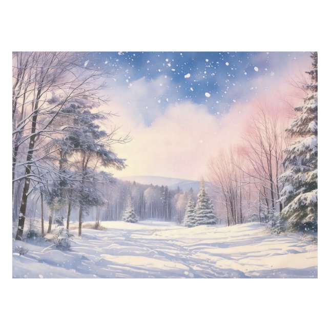 Toalha De Mesa Pinheiros com neve de Natal paisagem nevada (Frente (Horizontal))
