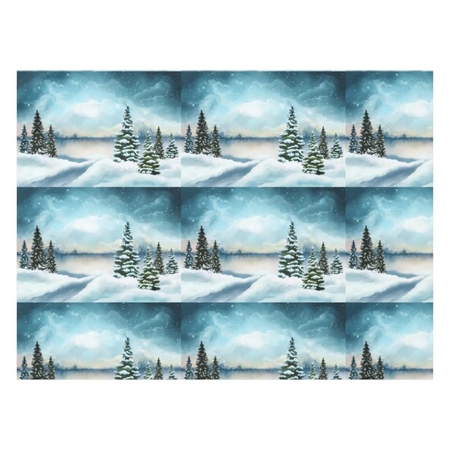 Toalha De Mesa Pinheiros nevados perto de um lago (Frente (Horizontal))