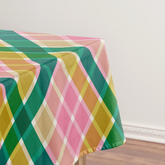 Toalha De Mesa Pink and Green Modern Plaid Christmas Pattern (Posição Original)