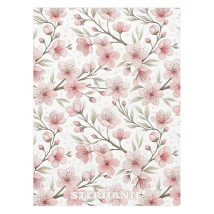 Toalha De Mesa Pink Cherry Blossom Sakura Padrão em Branco (5)