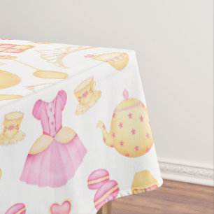 Toalha De Mesa Pink e Dourada Watercolor Princesa Tea Party