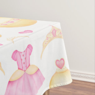 Toalha De Mesa Pink Elegante e Dourada Watercolor Princesa Tiara