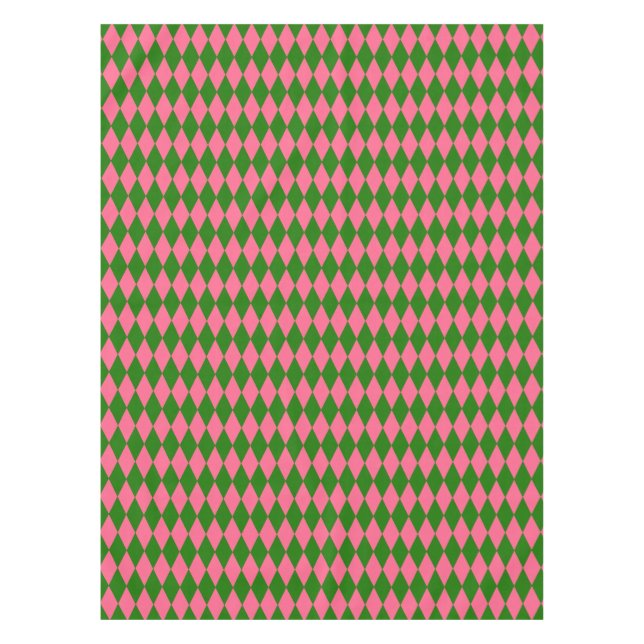Toalha De Mesa Pink Green Harlequin Checkered Design  (Frente)