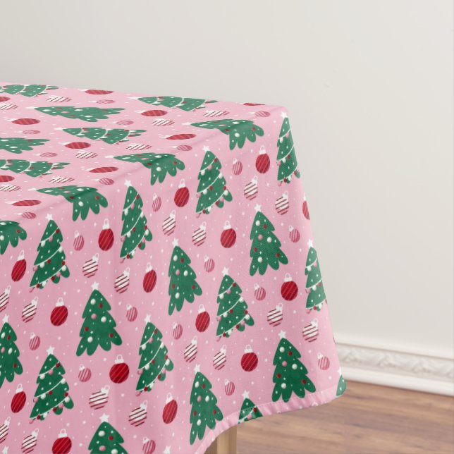 Toalha De Mesa Pink Sweet Greenery Christmas Tree Holiday  (Posição Original)