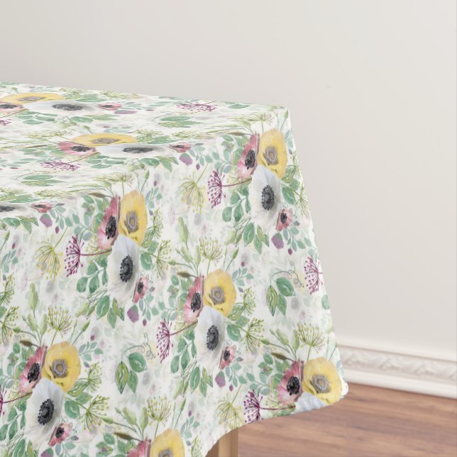 Toalha De Mesa Pink, white and yellow anemones. (Posição Original)