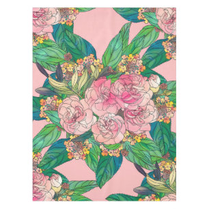 Toalha De Mesa Pintura De Mão Floral De Cor D'Água Rosa