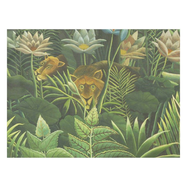 Toalha De Mesa Pintura Tropical do Leão da Selva Rousseau (Frente (Horizontal))