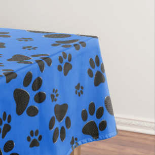 Toalha De Mesa Pinturas de cães Bolinhas preto e branco em azul-t