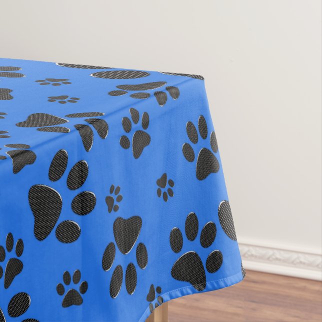Toalha De Mesa Pinturas de cães Bolinhas preto e branco em azul-t (Posição Original)