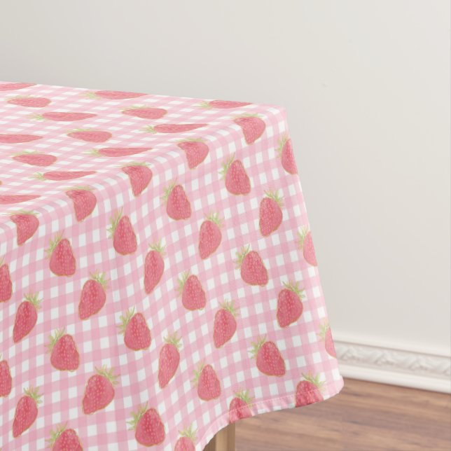 Toalha De Mesa Piquenique Gingham, Morango Rosa, Bonito (Posição Original)