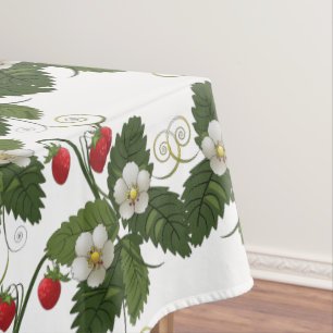 Toalha De Mesa Planta de Morango Retro com Redemoinhos Dourados