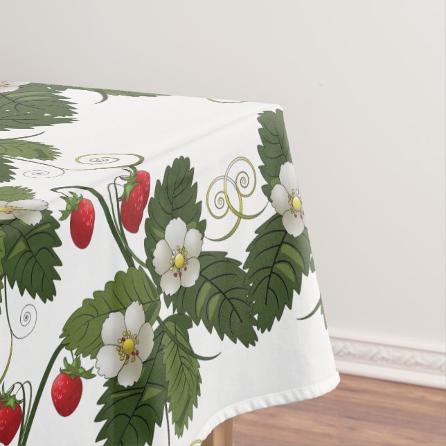 Toalha De Mesa Planta de Morango Retro com Redemoinhos Dourados (Posição Original)
