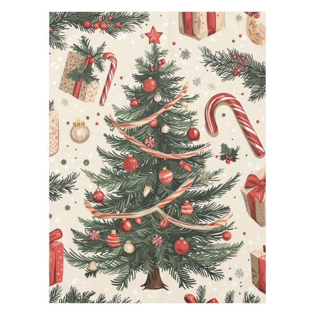 Toalha De Mesa Poinsettia Padrão Floral de Natal (4) (Frente)