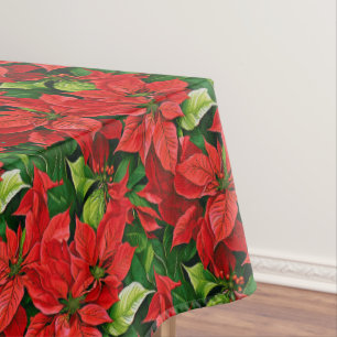 Toalha De Mesa Poinsettias e Folhas de Azevinho