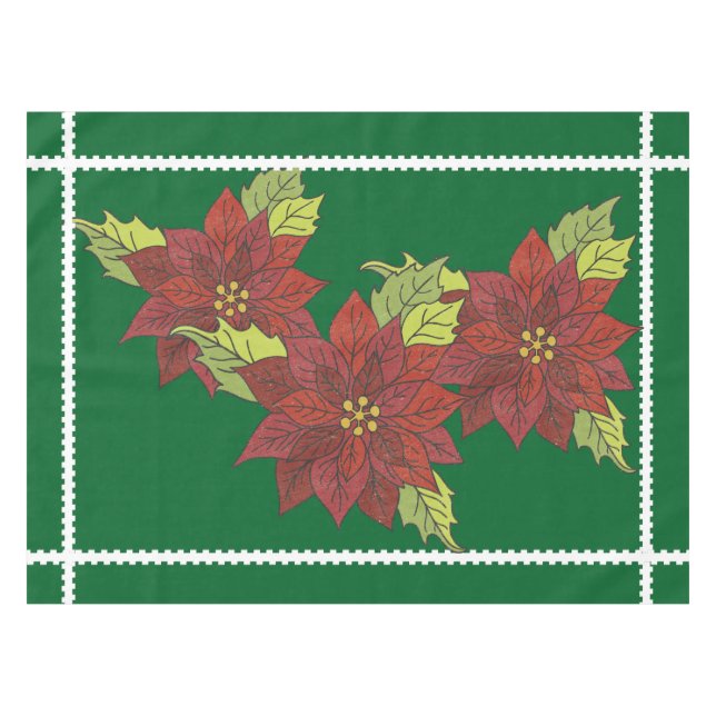 Toalha De Mesa Poinsettias sobre Tablecloth de Férias Verdes (Frente (Horizontal))