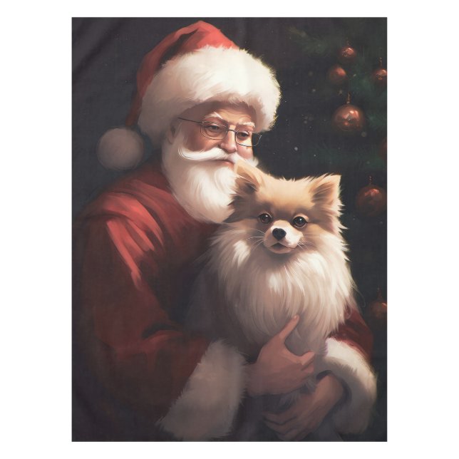 Toalha De Mesa Pomerânia com Papai Noel Natal Festivo (Frente)