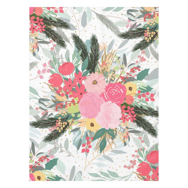 Toalha De Mesa Pontos Brilhantes e Dourados do Inverno Branco Ele (Frente)